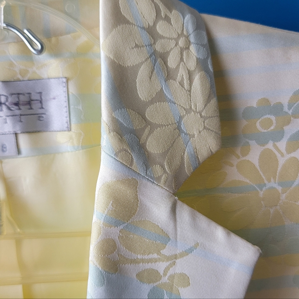Vintage Worth 8P Skirt Jacket Suit Set Yellow Blue Floral - Picture 11 of 16